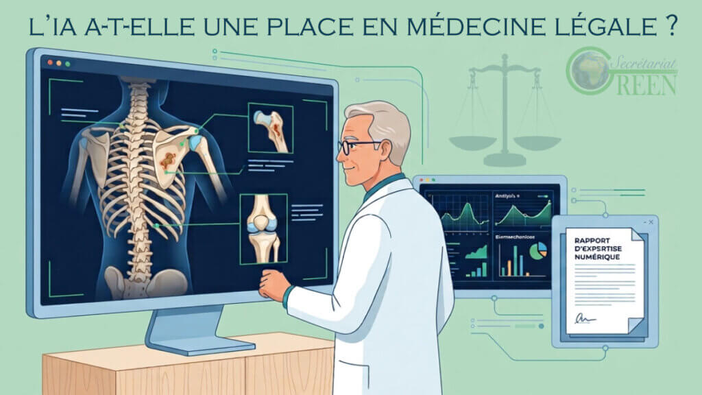 Médecin utilisant l'imagerie numérique et l'IA pour rédiger un rapport d'expertise médicale.