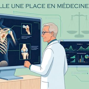 Médecin utilisant l'imagerie numérique et l'IA pour rédiger un rapport d'expertise médicale.
